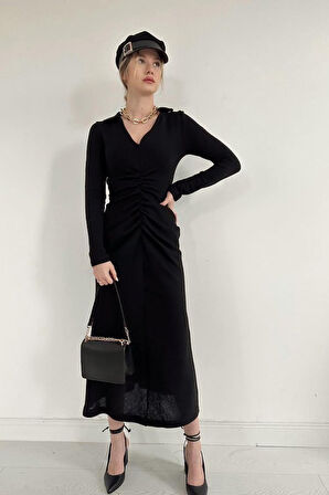 leyla sanat sanata yeni bir bakış açısı Siyah Büzgülü Triko Balık Elbise