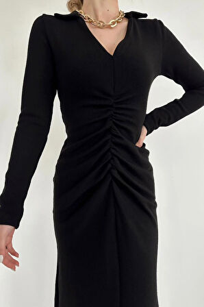 leyla sanat sanata yeni bir bakış açısı Siyah Büzgülü Triko Balık Elbise