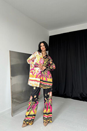 leyla sanat sanata yeni bir bakış açısı Desenli Gömlek Ve Desenli Pantolon Takım