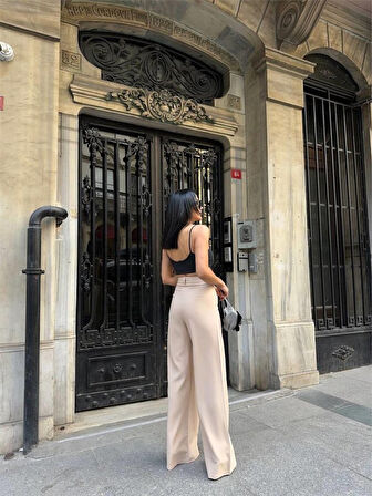 leyla sanat sanata yeni bir bakış açısı PANTOLON KAPALI CEP DETAYLI SALAŞ PANTOLON - Bej