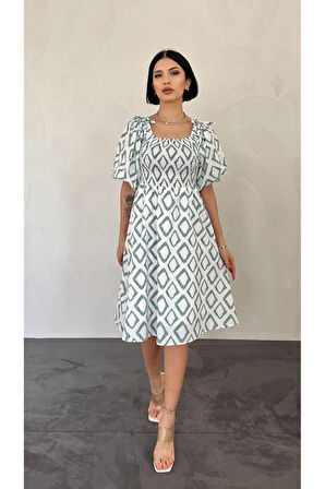 leyla sanat sanata yeni bir bakış açısı Yeşil Kare Desenli Yazlık Elbise