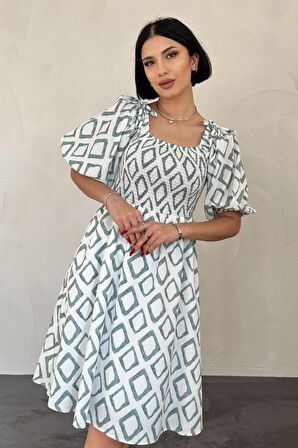 leyla sanat sanata yeni bir bakış açısı Yeşil Kare Desenli Yazlık Elbise