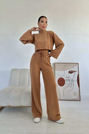 leyla sanat sanata yeni bir bakış açısı Camel Fitilli Bluz Ve Pantolon Takım