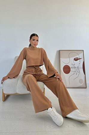 leyla sanat sanata yeni bir bakış açısı Camel Fitilli Bluz Ve Pantolon Takım