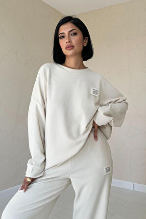 leyla sanat sanata yeni bir bakış açısı Bej Klasik Fitilli Kazak Ve Pantolon Takım