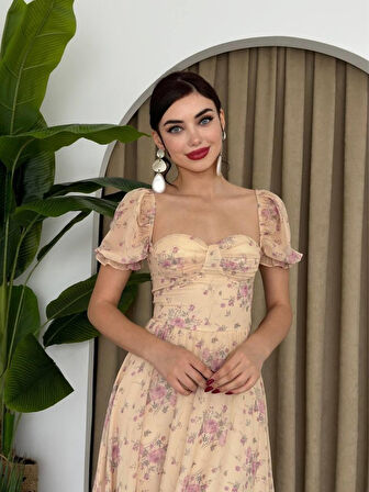 leyla sanat sanata yeni bir bakış açısı ŞİFON KUMAŞ DİJİTAL DESEN BASKILI ELBİSE