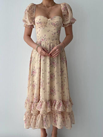 leyla sanat sanata yeni bir bakış açısı ŞİFON KUMAŞ DİJİTAL DESEN BASKILI ELBİSE