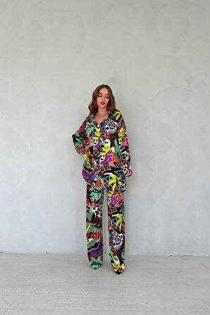 leyla sanat sanata yeni bir bakış açısı Kahverengi Dijital Desenli Gömlek Ve Pantolon Takım