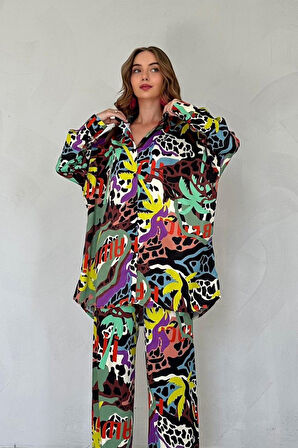 leyla sanat sanata yeni bir bakış açısı Kahverengi Dijital Desenli Gömlek Ve Pantolon Takım