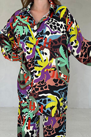 leyla sanat sanata yeni bir bakış açısı Kahverengi Dijital Desenli Gömlek Ve Pantolon Takım