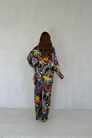 leyla sanat sanata yeni bir bakış açısı Kahverengi Dijital Desenli Gömlek Ve Pantolon Takım