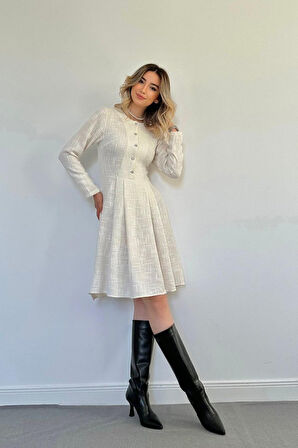 leyla sanat sanata yeni bir bakış açısı Ekru Kısa Klasik Elbise