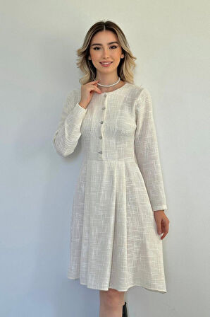 leyla sanat sanata yeni bir bakış açısı Ekru Kısa Klasik Elbise