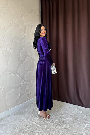 leyla sanat sanata yeni bir bakış açısı Mor Göğüs Altı Taşlı Elbise