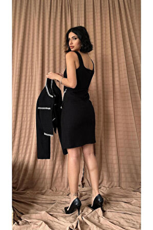 leyla sanat sanata yeni bir bakış açısı Siyah İnci Şeritli Ceket Ve Elbise Takım