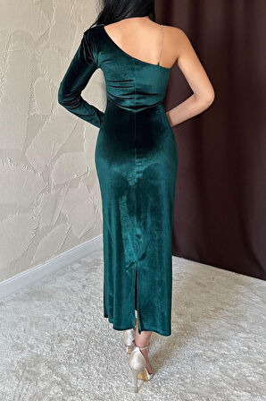 leyla sanat sanata yeni bir bakış açısı Zümrüt Tek Omuzlu Taş Askılı Elbise