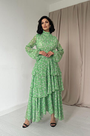 leyla sanat sanata yeni bir bakış açısı Yeşil Bel Detaylı Elbise