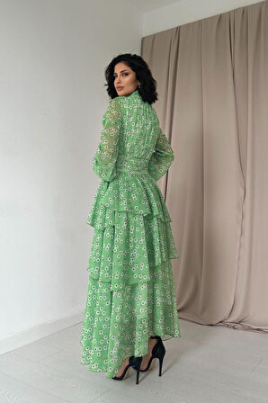 leyla sanat sanata yeni bir bakış açısı Yeşil Bel Detaylı Elbise