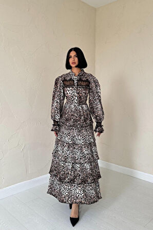 leyla sanat sanata yeni bir bakış açısı Leopar Pilise Detaylı Lastikli Elbise