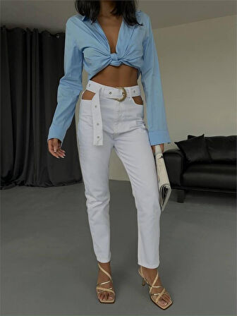 leyla sanat sanata yeni bir bakış açısı KOT PANTOLON - Beyaz