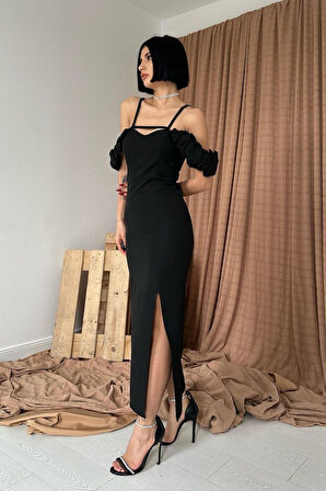 leyla sanat sanata yeni bir bakış açısı Siyah Askı Detaylı Elbise