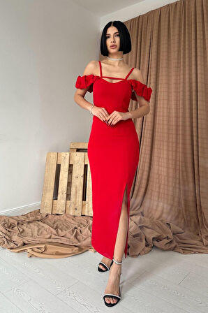 leyla sanat sanata yeni bir bakış açısı Kırmızı Askı Detaylı Elbise