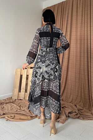 leyla sanat sanata yeni bir bakış açısı Siyah Reglan Kol Parçalı Baskılı Elbise