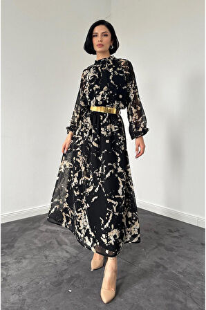 leyla sanat sanata yeni bir bakış açısı Siyah Reglan Kol Baskılı Elbise