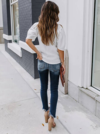 leyla sanat sanata yeni bir bakış açısı Kadın Kısa Kollu Pileli Balın Kol Bürümcük Bluz