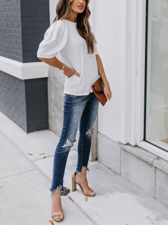 leyla sanat sanata yeni bir bakış açısı Kadın Kısa Kollu Pileli Balın Kol Bürümcük Bluz