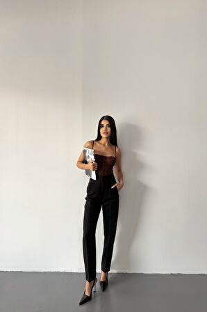 leyla sanat sanata yeni bir bakış açısı PANTOLON PENSLİ ATLAS KUMAŞ - Siyah