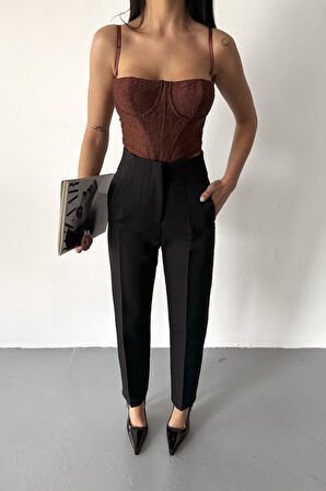 leyla sanat sanata yeni bir bakış açısı PANTOLON PENSLİ ATLAS KUMAŞ - Siyah