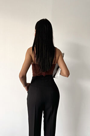 leyla sanat sanata yeni bir bakış açısı PANTOLON PENSLİ ATLAS KUMAŞ - Siyah