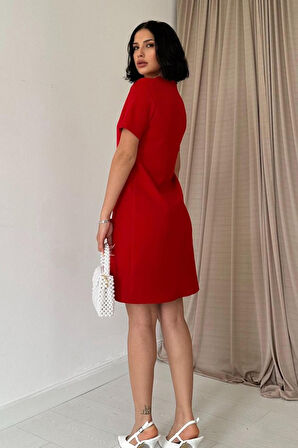leyla sanat sanata yeni bir bakış açısı Kırmızı Kısa Kol Atlas Mini Elbise