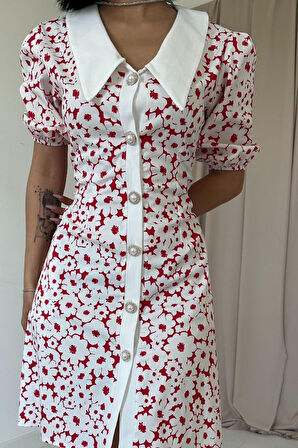 leyla sanat sanata yeni bir bakış açısı Fuşya Önlük Yakalı Poplin Elbise