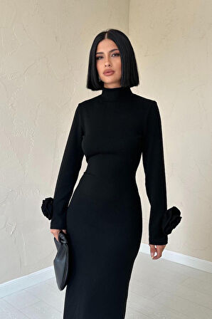 leyla sanat sanata yeni bir bakış açısı Siyah Kolları Güllü Triko Elbise