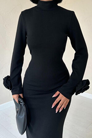 leyla sanat sanata yeni bir bakış açısı Siyah Kolları Güllü Triko Elbise