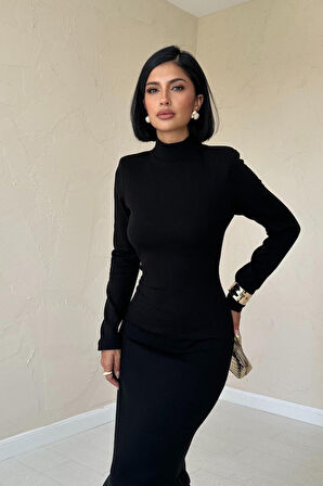 leyla sanat sanata yeni bir bakış açısı Siyah Eteği Garnili Triko Elbise