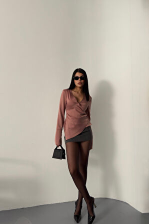 leyla sanat sanata yeni bir bakış açısı SATEN ANVELOP BLUZ MANŞET KOL - Pudra