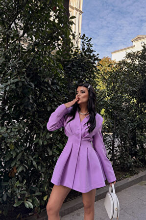 leyla sanat sanata yeni bir bakış açısı CEKET ELBİSE PENS DETAYLI - Lila