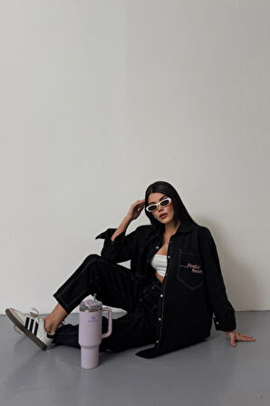 leyla sanat sanata yeni bir bakış açısı DENİM PUNTOLU GÖMLEK-PANTOLON TAKIM - Pembe