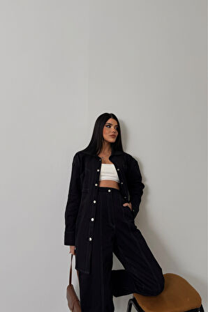 leyla sanat sanata yeni bir bakış açısı DENİM PUNTOLU GÖMLEK-PANTOLON TAKIM - Mavi