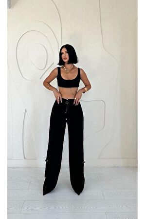 leyla sanat sanata yeni bir bakış açısı Siyah Önden Fermuarlı Pantolon