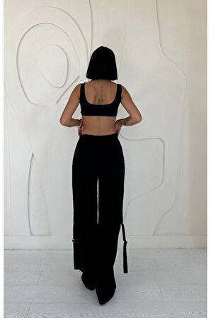 leyla sanat sanata yeni bir bakış açısı Siyah Önden Fermuarlı Pantolon