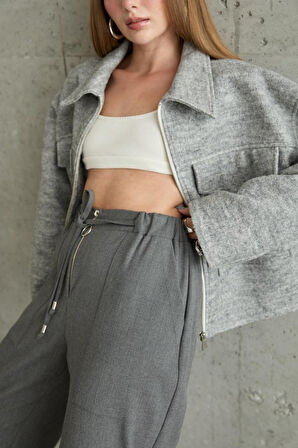 leyla sanat sanata yeni bir bakış açısı Gri Önden Fermuarlı Pantolon