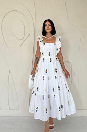 leyla sanat sanata yeni bir bakış açısı Yeşil Sıfır Kol Fırfırlı Elbise