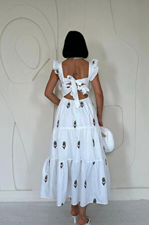 leyla sanat sanata yeni bir bakış açısı Yeşil Sıfır Kol Fırfırlı Elbise