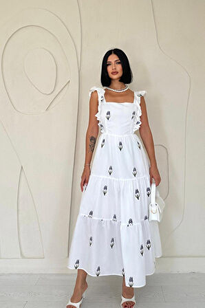 leyla sanat sanata yeni bir bakış açısı Lacivert Sıfır Kol Fırfırlı Elbise