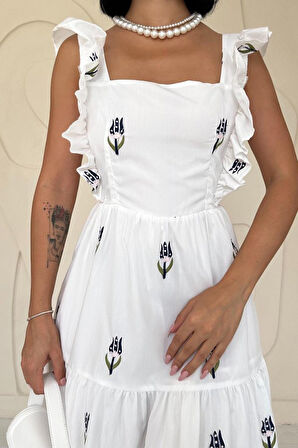 leyla sanat sanata yeni bir bakış açısı Lacivert Sıfır Kol Fırfırlı Elbise