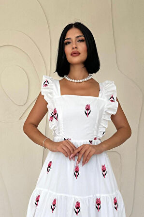 leyla sanat sanata yeni bir bakış açısı Fuşya Sıfır Kol Fırfırlı Elbise